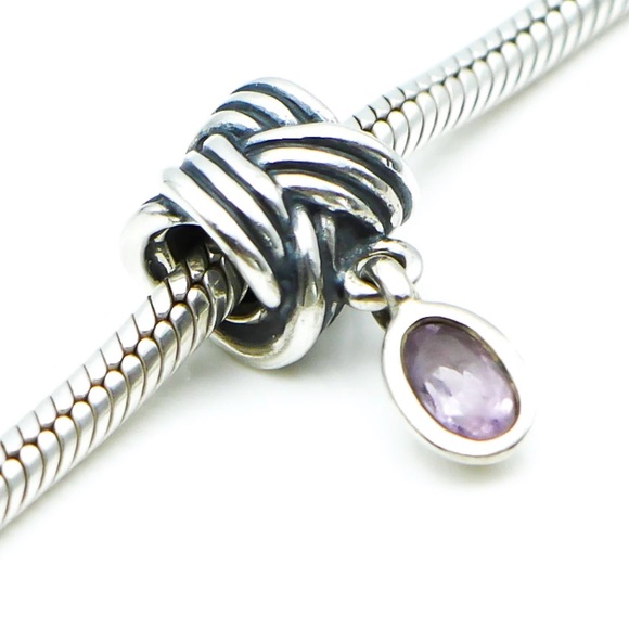 Retired Pandora Tied Together Sterling Silver Dangle Charm With Pink Amethyst - Picture 2 of 11